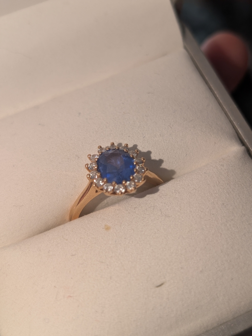 Blue Sapphire Halo Ring in Rose Gold Band - Picture 2 of 3